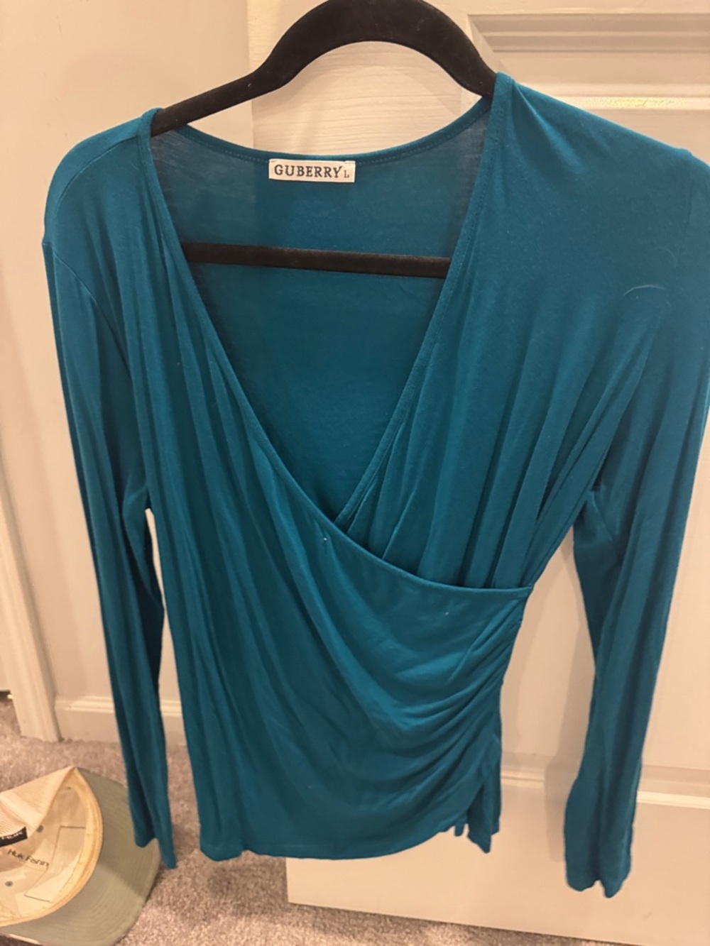 GUBERRYL Teal Wrap-Style Long-Sleeve Blouse
